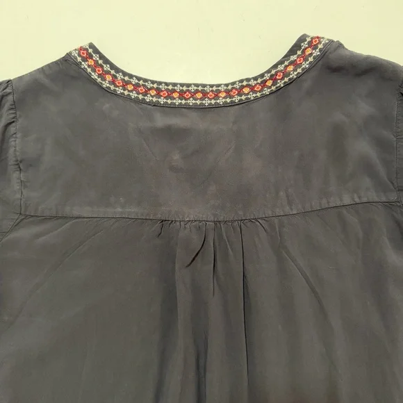 Savanna Jane Charcoal Gray Embroidered Tunic Top Size Large Boho Peasant Blouse - Picture 9 of 13